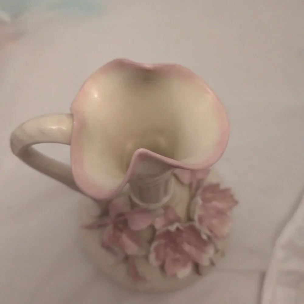 Vintage Lefton China Floral Ewer Pitcher Vase 22-28-70 Hand Painted Japan